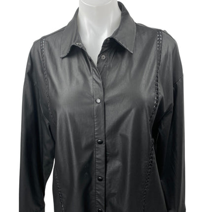 Culture Cassandra Black Faux Vegan Leather Long Sleeve Button Down Shirt Top M