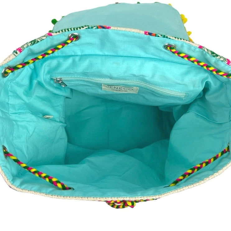 NEW Jen & Co Multicolor Tasseled Boho Hippie Magdelena Aztec Cotton Backpack