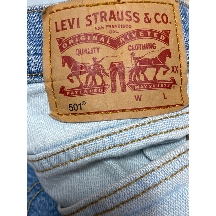 Levi's 501 Women's Blue Coloblock Patchwork Straight High Rise Denim Jeans Sz 28