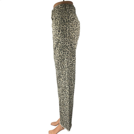 STR Teen Beige Black Leopard Straight Frayed Loose Raw Hem Denim Jeans Size 2
