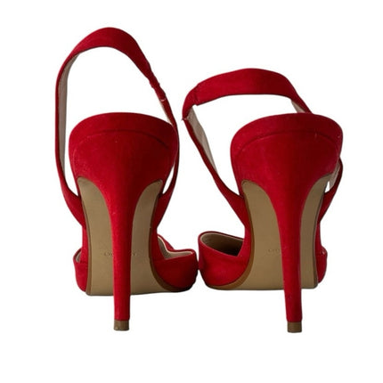 MNG Mango Red Suede Leather Pointed Toe Stiletto Slingback High Heels Size 6.5