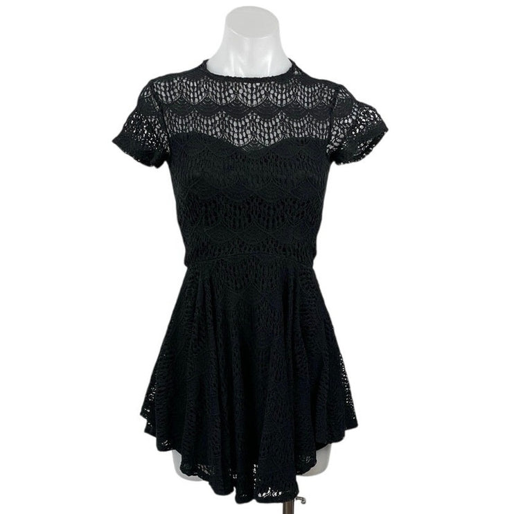 Kendall + Kylie Black Lace Short Sleeve Asymmetric Fit & Flare Mini Dress Size S