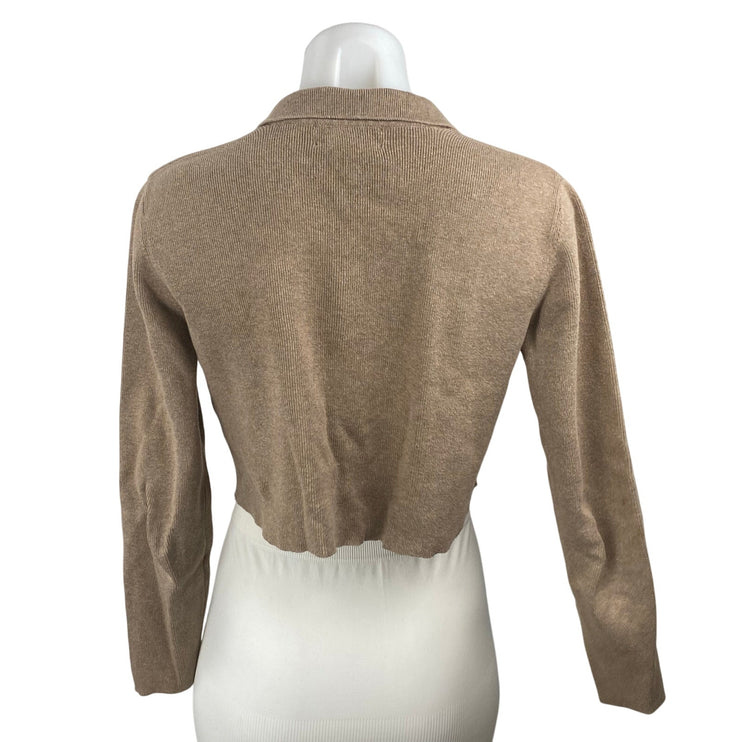 Charter Club Women's Tan Ribbed Knit Long Sleeve Button Up Cardigan Sweater S
