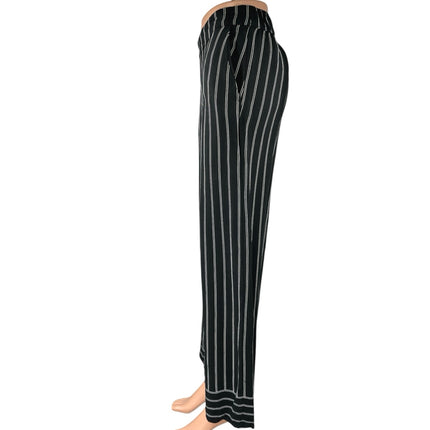 Ann Taylor LOFT Black Striped Wide Leg High Waist Pockets Trousers Pants Size S