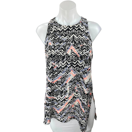 Aqua Black Multicolor Chevron Sleeveless Cami Camisole Slit Tunic Tank Top Sz S