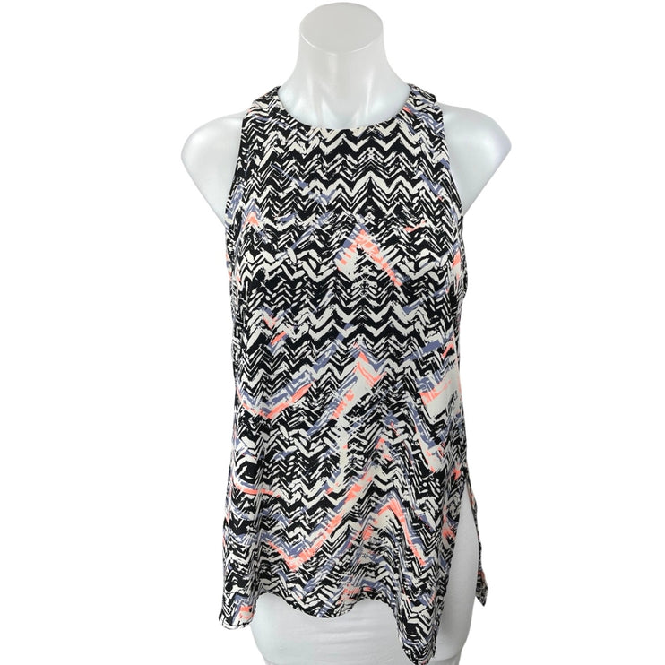 Aqua Black Multicolor Chevron Sleeveless Cami Camisole Slit Tunic Tank Top Sz S
