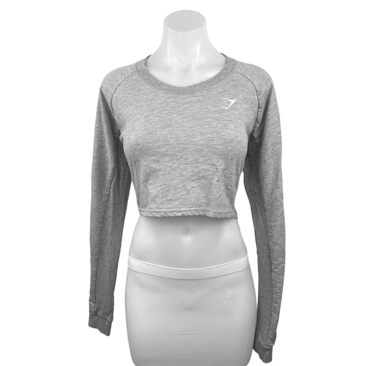 Gymshark Womens Grey Crew Neck Raglan Long Sleeve Training Cropped Sweater Top L