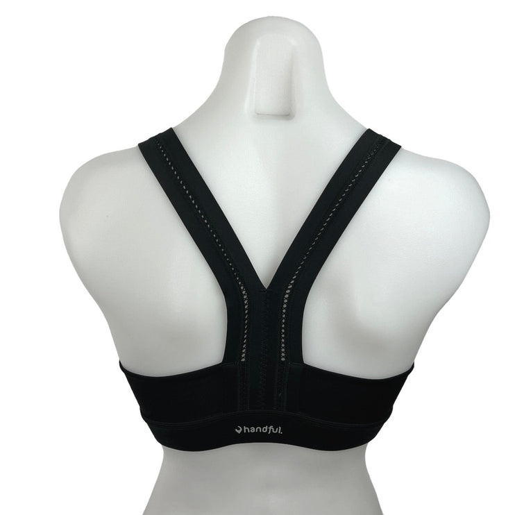 Handful Women's Black Ruched Front Y Back Active Wear Gym Sports Bra Top Size XS