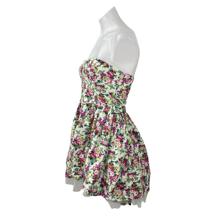 Sans Souci Multicolor Floral Strapless Sweetheart Fit & Flare Mini Dress Size S