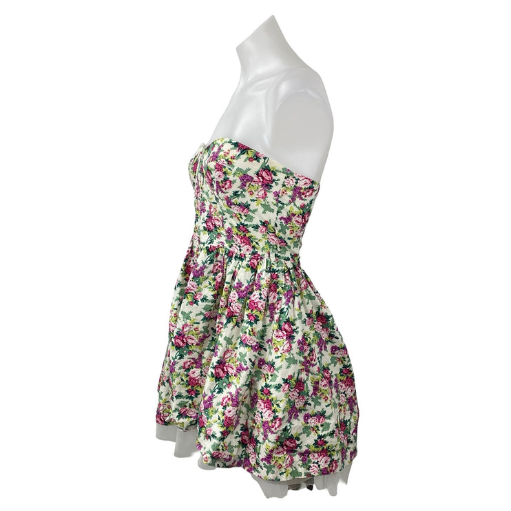 Sans Souci Multicolor Floral Strapless Sweetheart Fit & Flare Mini Dress Size S