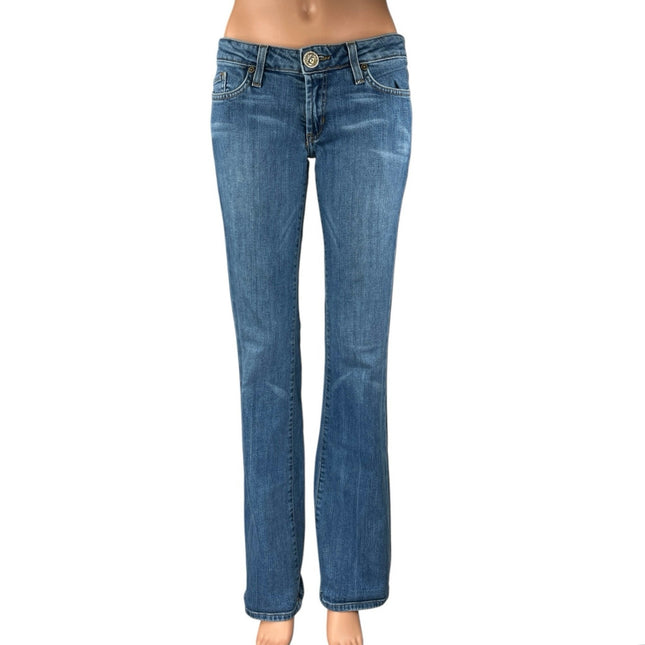 Immortality Women's Blue Dark Wash Low Rise Flared Bootcut Denim Jeans Size 28