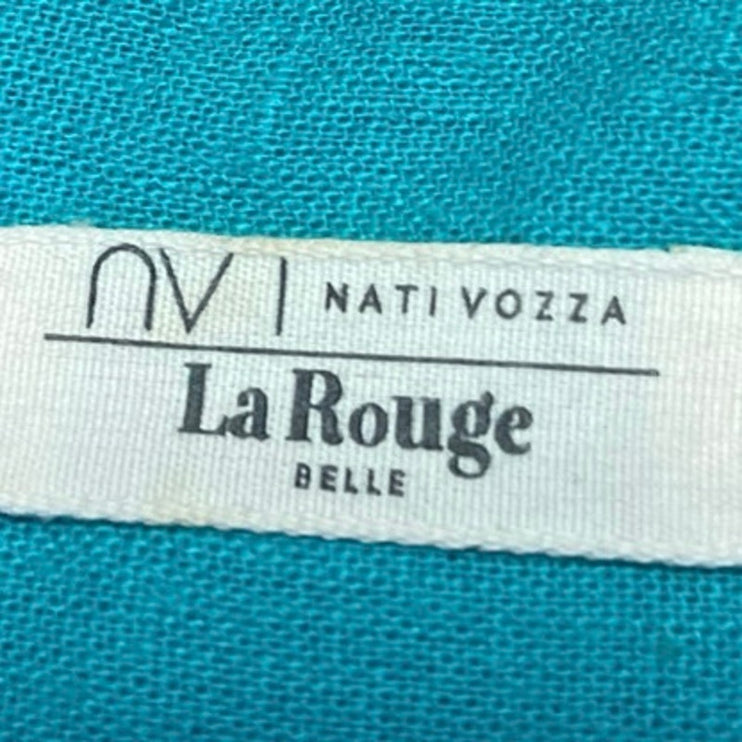 Nativozza La Rouge Blue Linen High Waisted Baggy Loose Trouser Cargo Pants 38