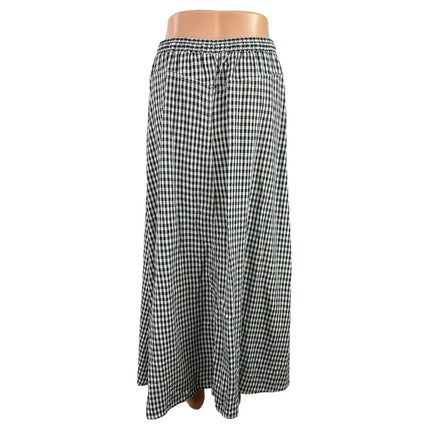 Max Studio Navy Blue Gingham Check Boho High Waist A Line Maxi Skirt Size M