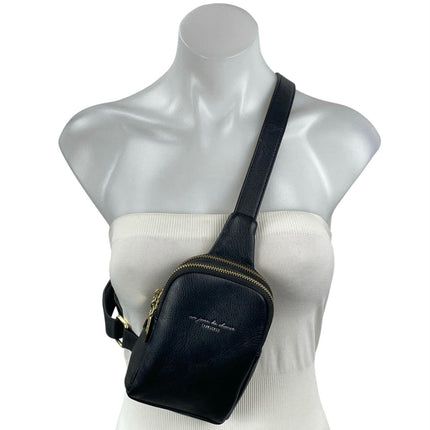 Un Jour De Chance Black Faux Vegan Leather Small Phone Crossbody Sling Bag OS