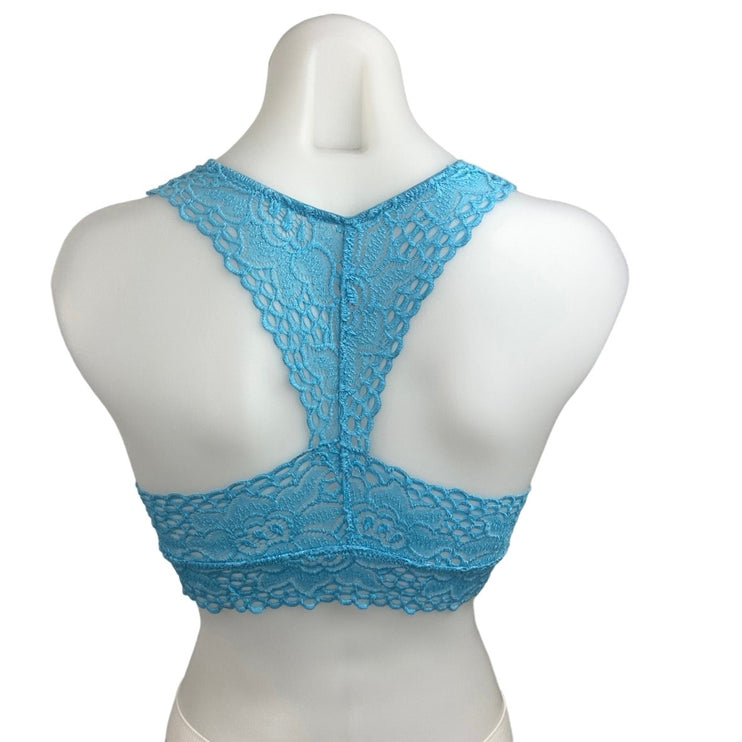 Aerie Blue Eyelet Floral Lace Crochet Racerback Bralette Bra Top Size S