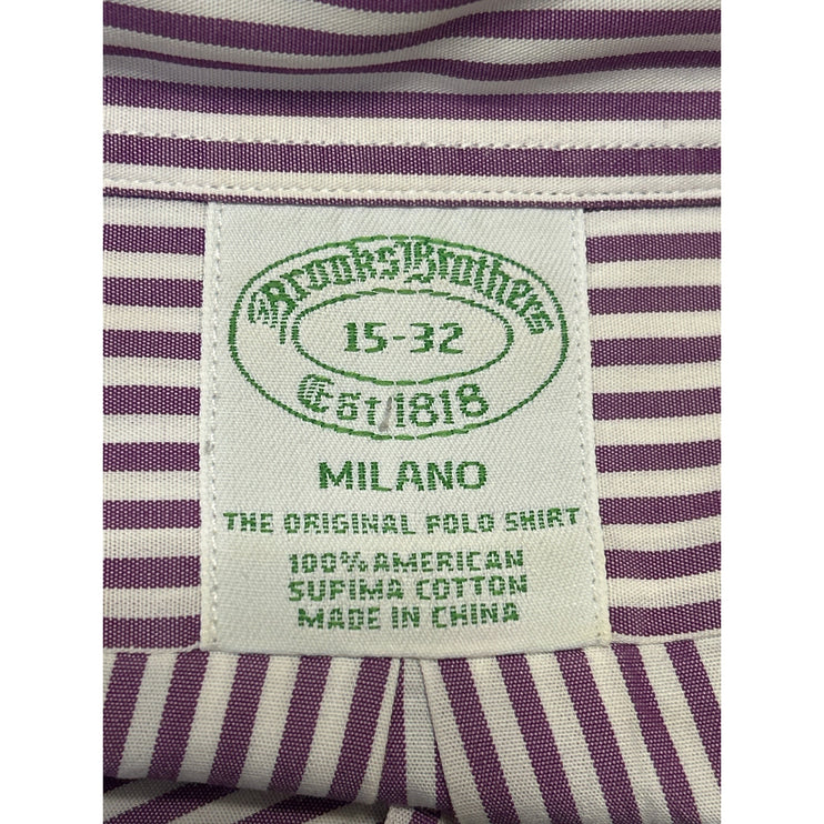 Brooks Brothers Milano Men Purple Stripe Long Sleeve Button Up Shirt Top Size 15