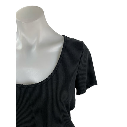 Boden Women's Black Ribbed Knit Scoop Neck Casual Basic T Shirt Tee Top Size 10