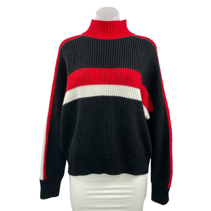 Sanctuary Women's Black Red Striped Turtleneck Ribbed Knit Sweater Top Size L