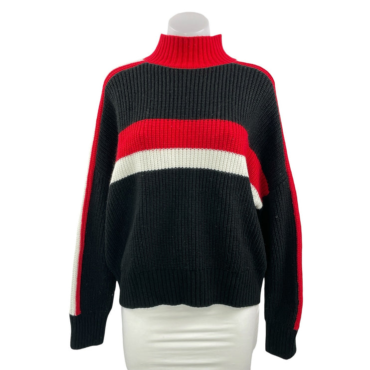 Sanctuary Women's Black Red Striped Turtleneck Ribbed Knit Sweater Top Size L