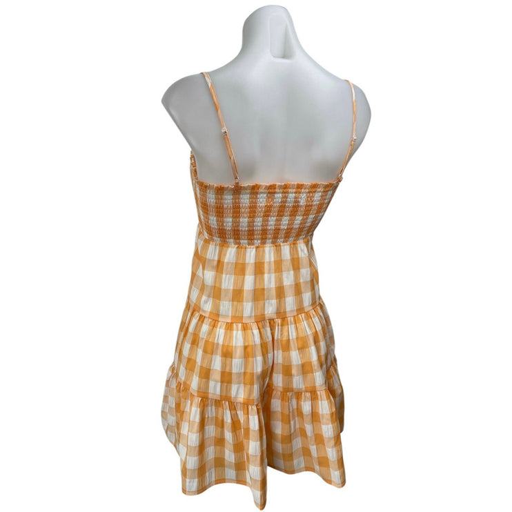 Steve Madden BB Dakota Orange White Checkered Sleeveless Cami A-line Dress Sz S