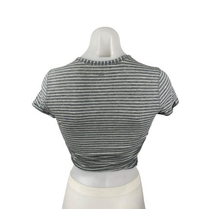Lululemon All It Takes Gray Striped Ruched Short Sleeve Crop Tee T-shirt Top S