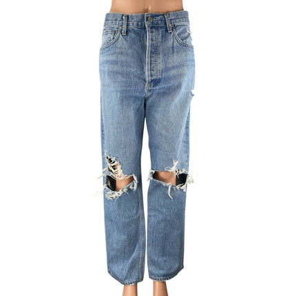 Agolde 90s Women's Blue Distressed Baggy High Rise Straight Denim Jeans Size 30