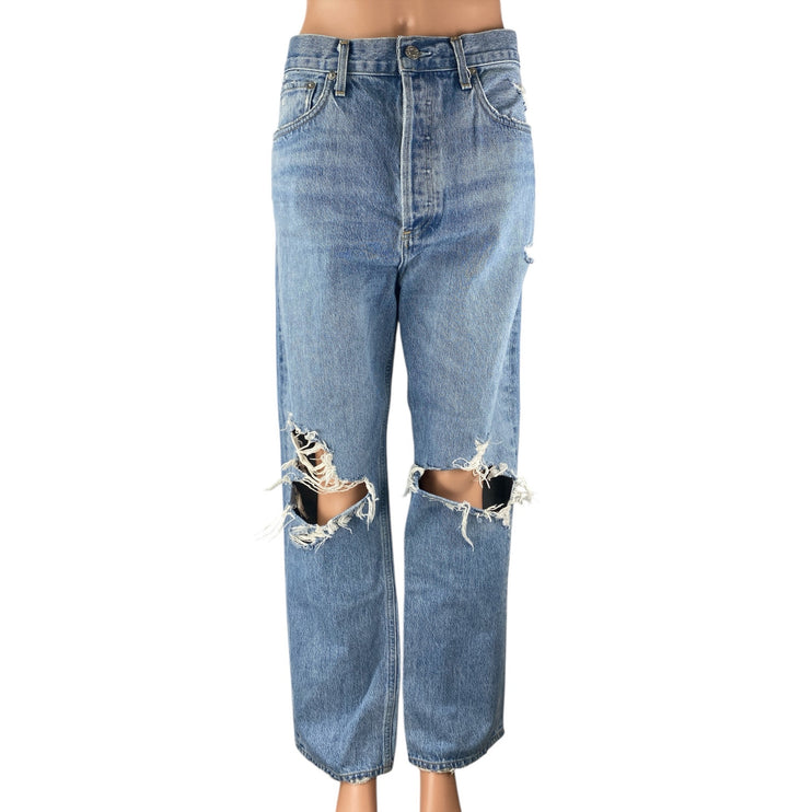 Agolde 90s Women's Blue Distressed Baggy High Rise Straight Denim Jeans Size 30