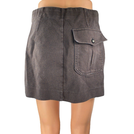 Zara Women's Brown Plaid Checkered Mini Straight Pencil Cargo Denim Jean Skirt M