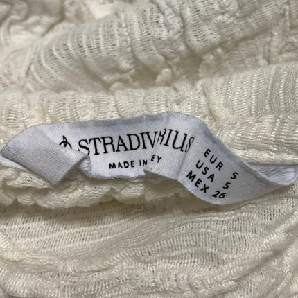 Stradivarius White Textured V-neck Tie Front Long Sleeve Crop Blouse Top Size S