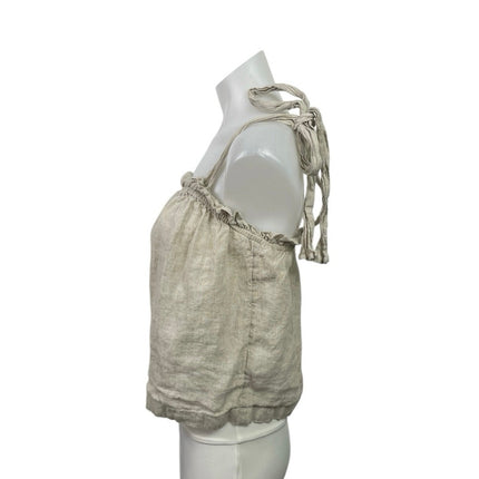 J.Crew Beige 100% Linen Tie Strap Sleeveless Ruffle Cami Camisole Tank Top Sz M