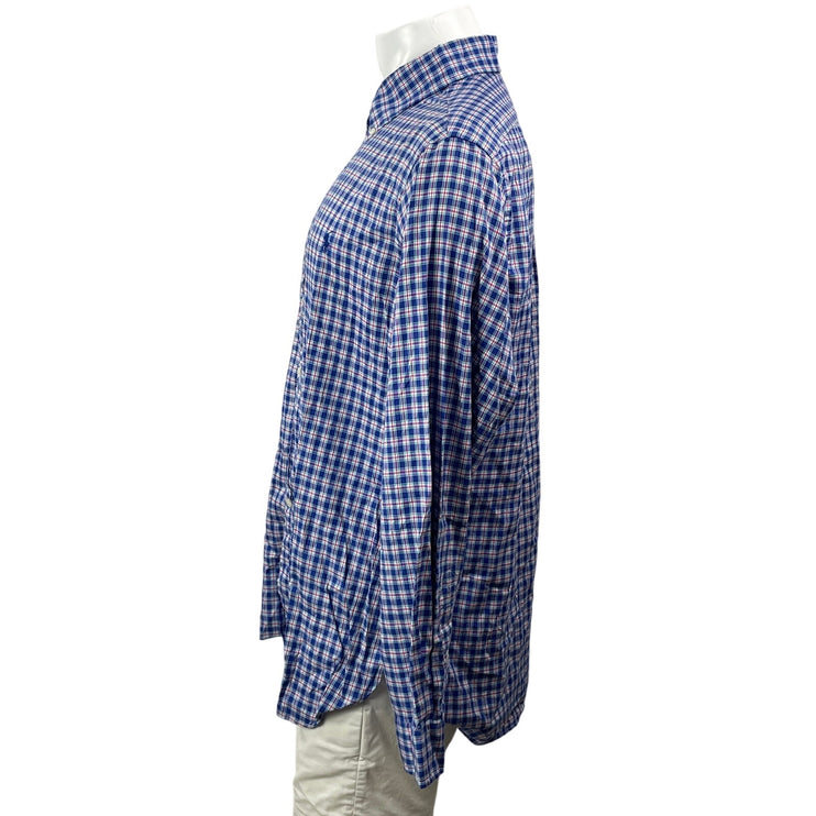 Ralph Lauren Men's Blue Plaid Flannel Long Sleeve Button Down Shirt Top Size XL