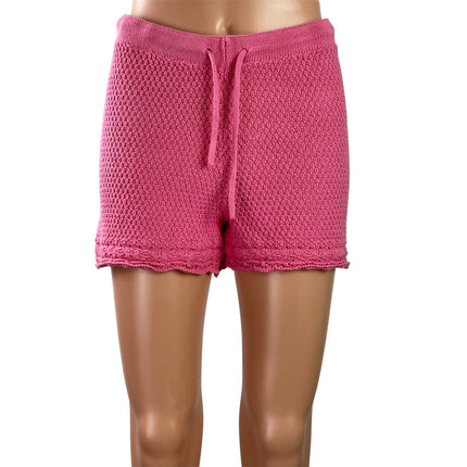 FB Sister Women's Pink Knit Crochet High Waisted Drawstring Mini Shorts Size XS