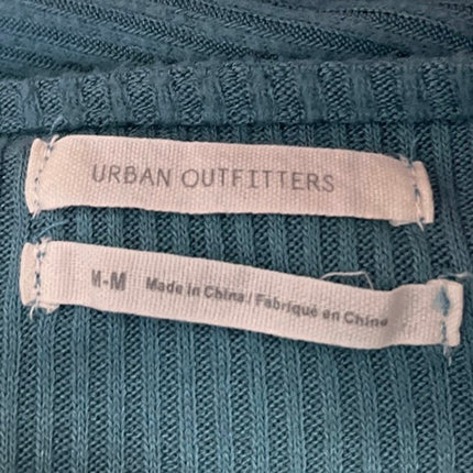Urban Outfitters Blue Long Sleeve Ribbed Knit Wrap Cropped Sweater Top Size M