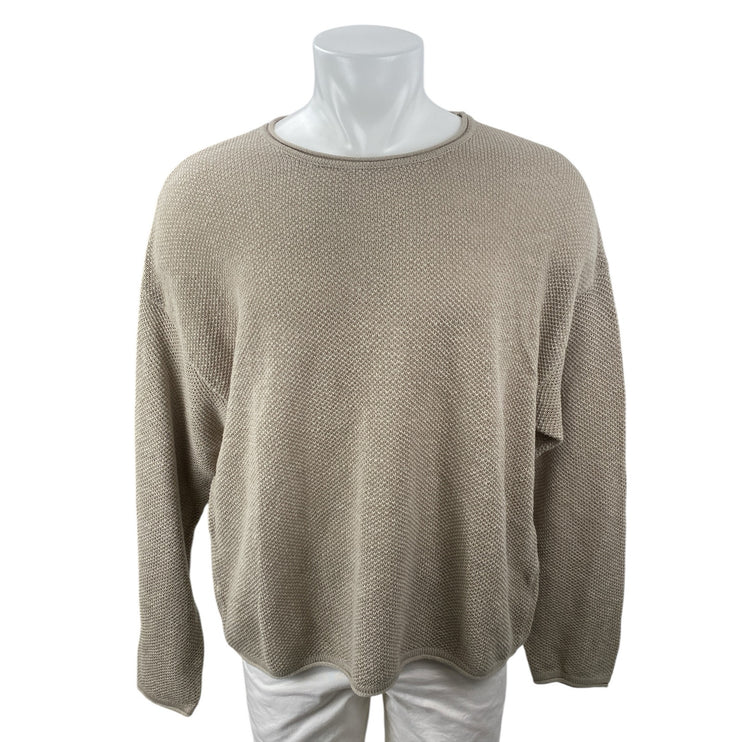 Zara Men's Beige Long Sleeve Round Neck Relaxed Pullover Knit Sweater Top Size L