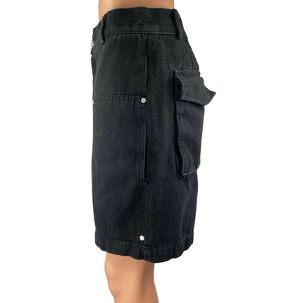 2Ful Women's Black High Waisted Wide Leg Utility Pockets Cargo Shorts Size M