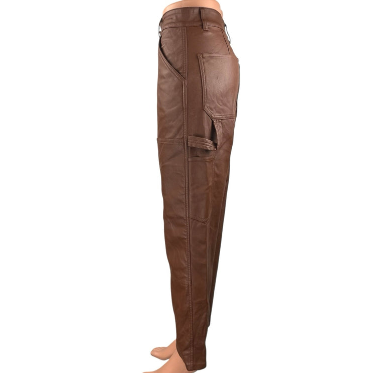 Aritzia Wilfred Free Women's Brown Faux Leather Vegan Carpenter Trousers Pants 2