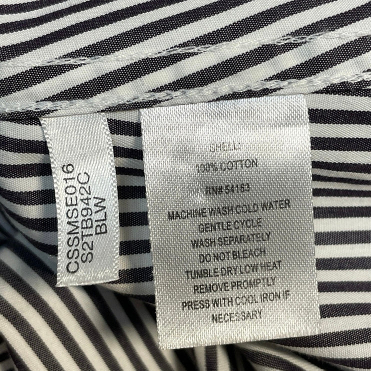 Calvin Klein Women's Black White Gray Striped Long Sleeve Button Down Shirt M/L