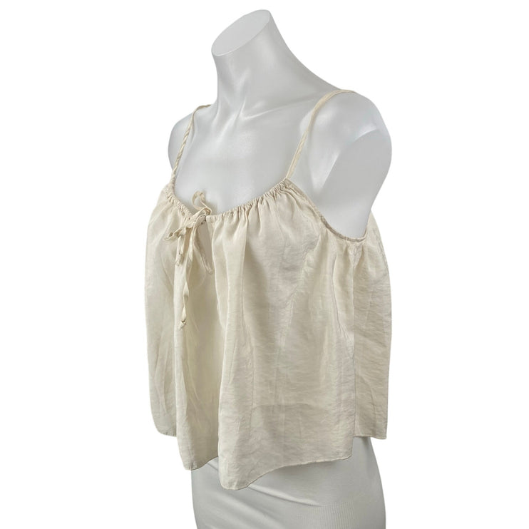 J.Crew Women's Cream Sleeveless Tie Scoop Cami Camisole Cropped Tank Top Size M