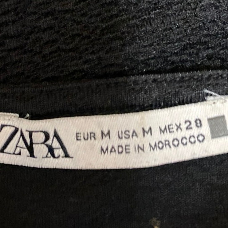 Zara Women's Black Textured Knit Sleeveless Crew Neck Casual Crop Tank Top Sz M