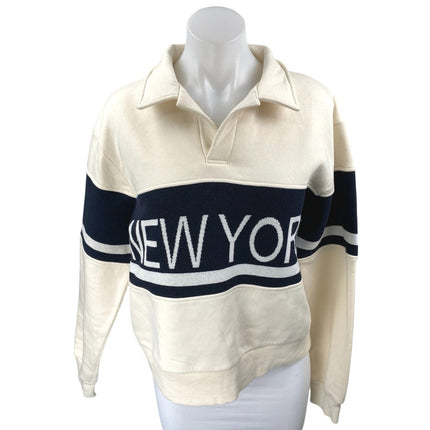 Zara Cream Black New York Long Sleeve Fleece Collared Sweatshirt Sweater Top S