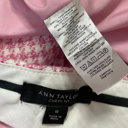Ann Taylor Curvy Fit Pink Houndstooth Blazer Dress Pants Two Piece Set Size 10