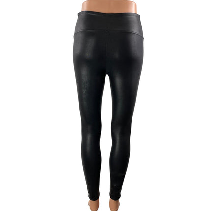 Spanx Women's Black Faux Leather Vegan High Rise Yoga Leggings Pants Size M