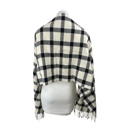 Scotch & Soda Wool Black White Plaid Check Fringe Snow Shawl Wrap Neck Scarf OS