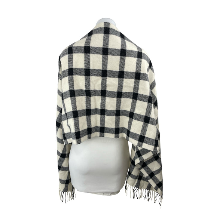 Scotch & Soda Wool Black White Plaid Check Fringe Snow Shawl Wrap Neck Scarf OS