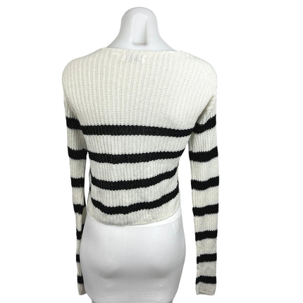 Brave Soul White Blac Striped Scoop Neck Cropped Pullover Sweater Top Size S