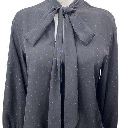 Scanlan Theodore Gray 100% Silk Polka Dots Bow Tie Long Sleeve Blouse Top Size 4