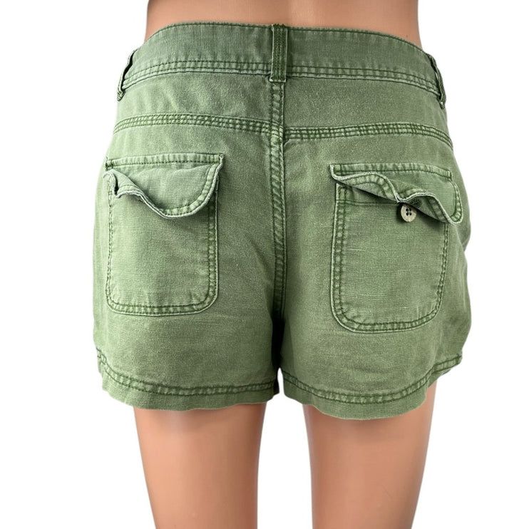 J.Crew Women's Green Linen Low Rise Button Zip Casual Walk Beach Shorts Size 0