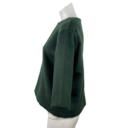 The Gray Women's Green Faux Fur Fleece Half Sleeve Crew Neck Sweater Top Size M
