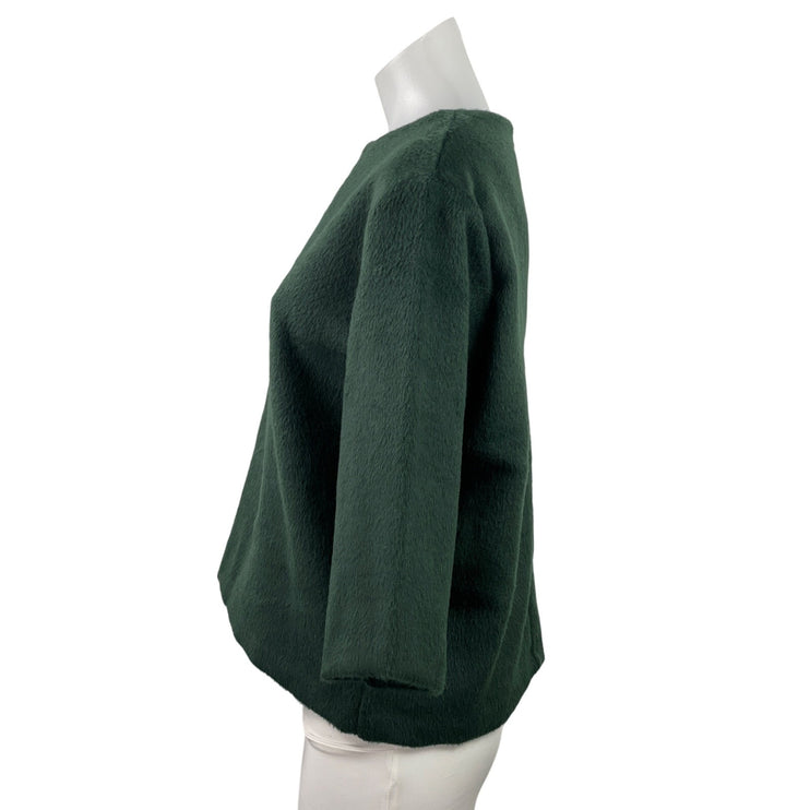 The Gray Women's Green Faux Fur Fleece Half Sleeve Crew Neck Sweater Top Size M