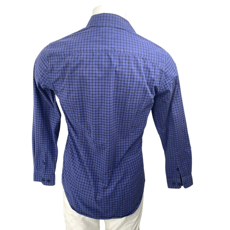 Calvin Klein Men's Blue Checkered Plaid Long Sleeve Slim Button Down Shirt Top S